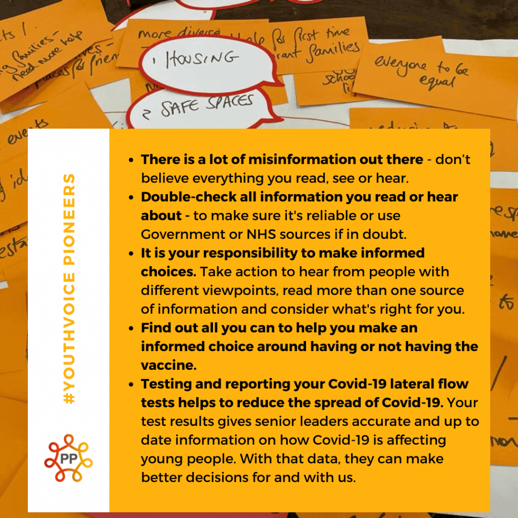 Youth Voice Pioneers: Importance of Accurate Information and Covid-19 Testing.
